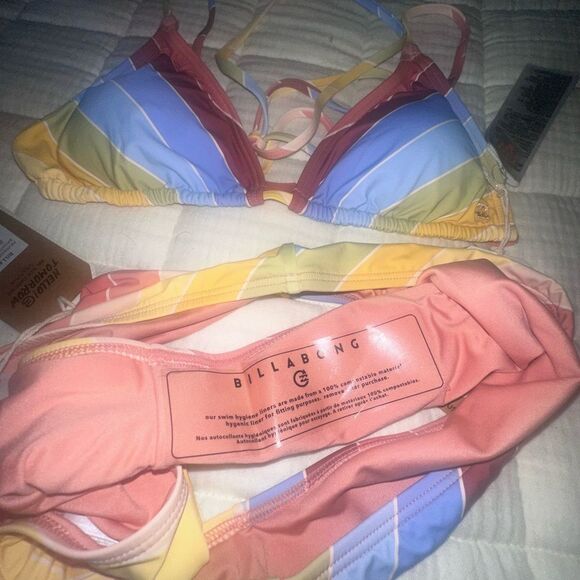 Billabong Bikini Set Brighter Daze Slide Triangle Top & Rise Bottoms Size M NWT - Picture 8 of 10